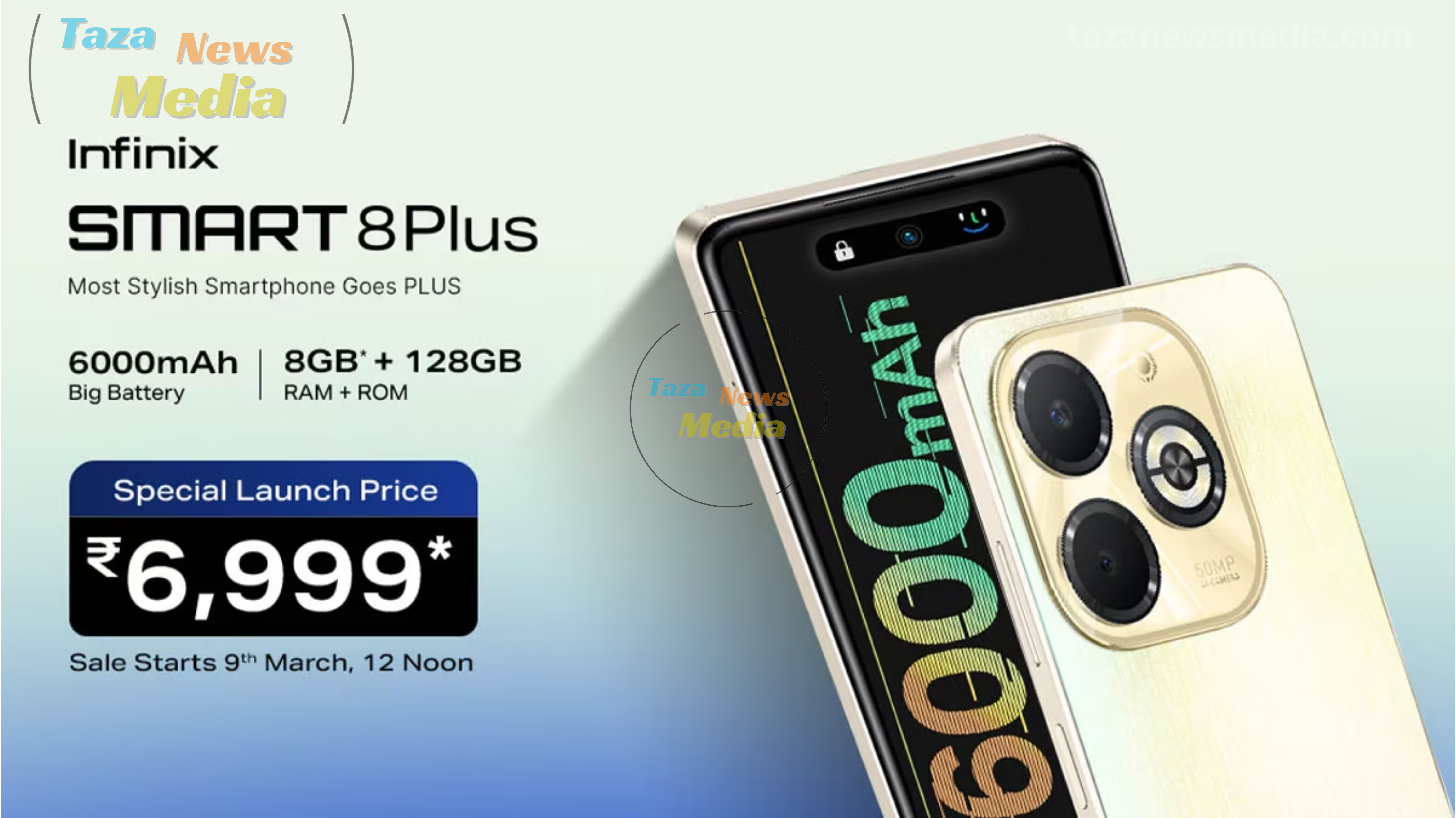 The Android 13 Go Edition Infinix Smart 8 Plus smartphone, which has a 6000 mAh battery, was released for Rs 7,799